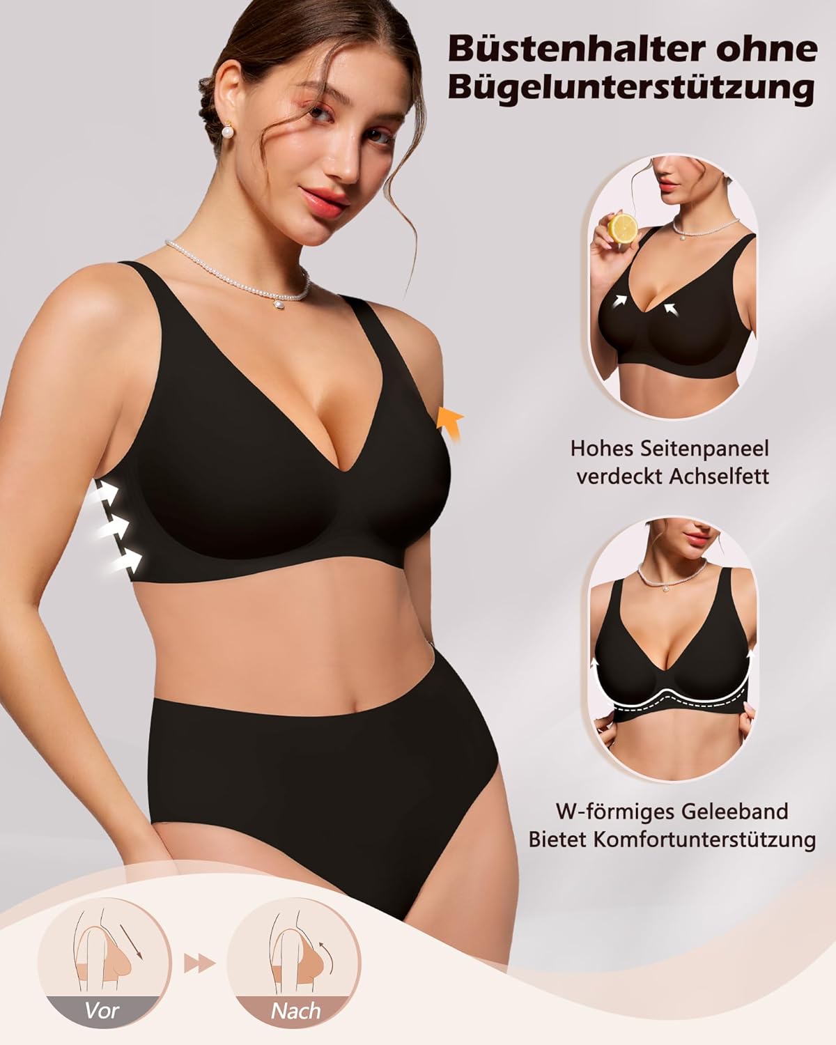 Thumbnail 3 de HORISUN Tiefer V ohne Bügel BH für Damen – sanfter Halt, nahtloser Bralette mit Jelly-Unterstützung