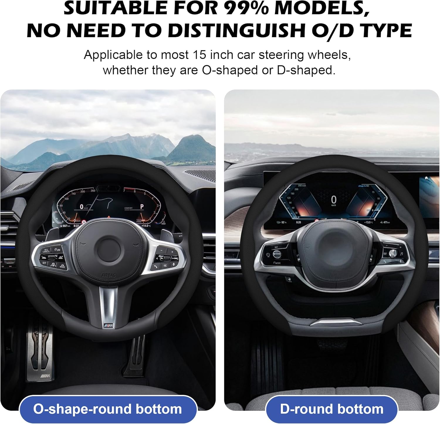 Thumbnail 2 de Frani Nappa Leather Steering Wheel Cover (Universal Fit 15 Inch) — Black Anti-Slip Comfort Grip