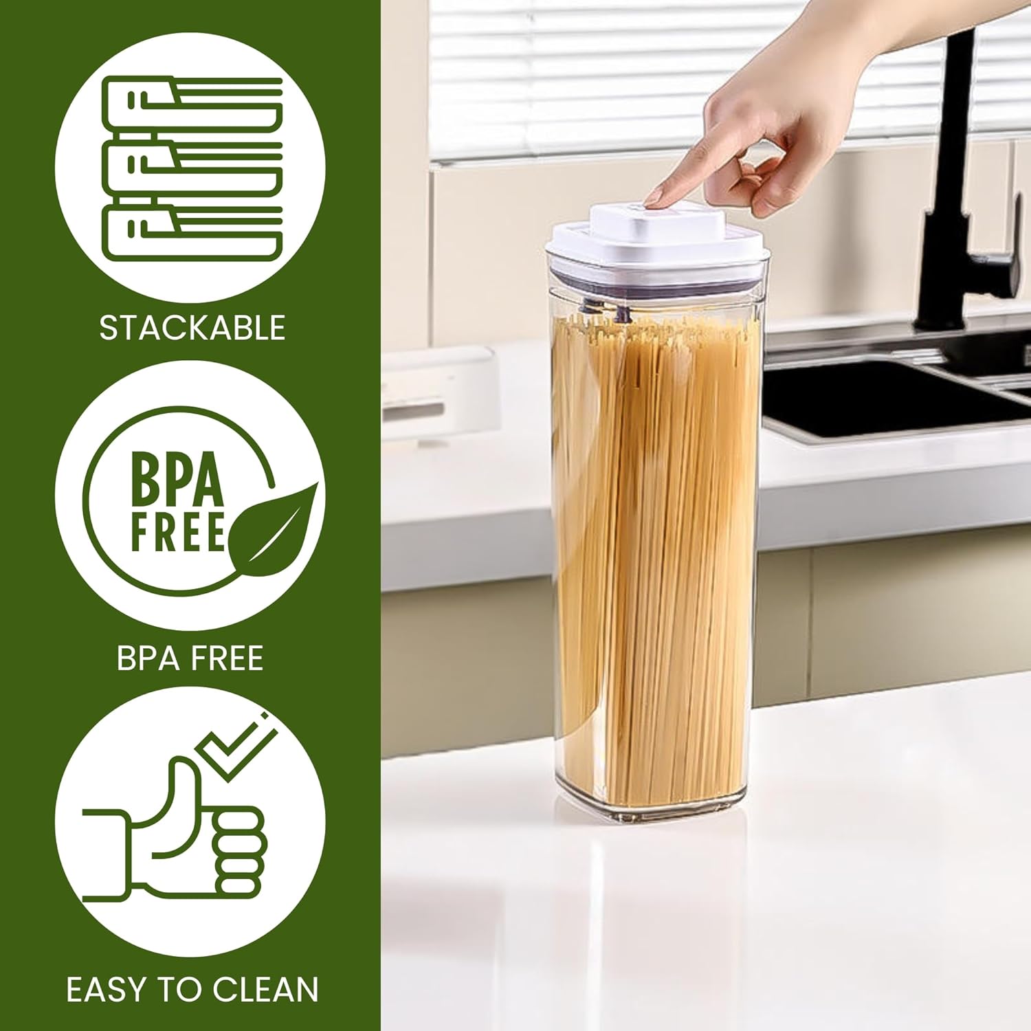Detalle de GRANZ Push Button Food Storage Containers Pack of 2 (1800ML x 2) – BPA‑Free, Airtight Pantry Organisers