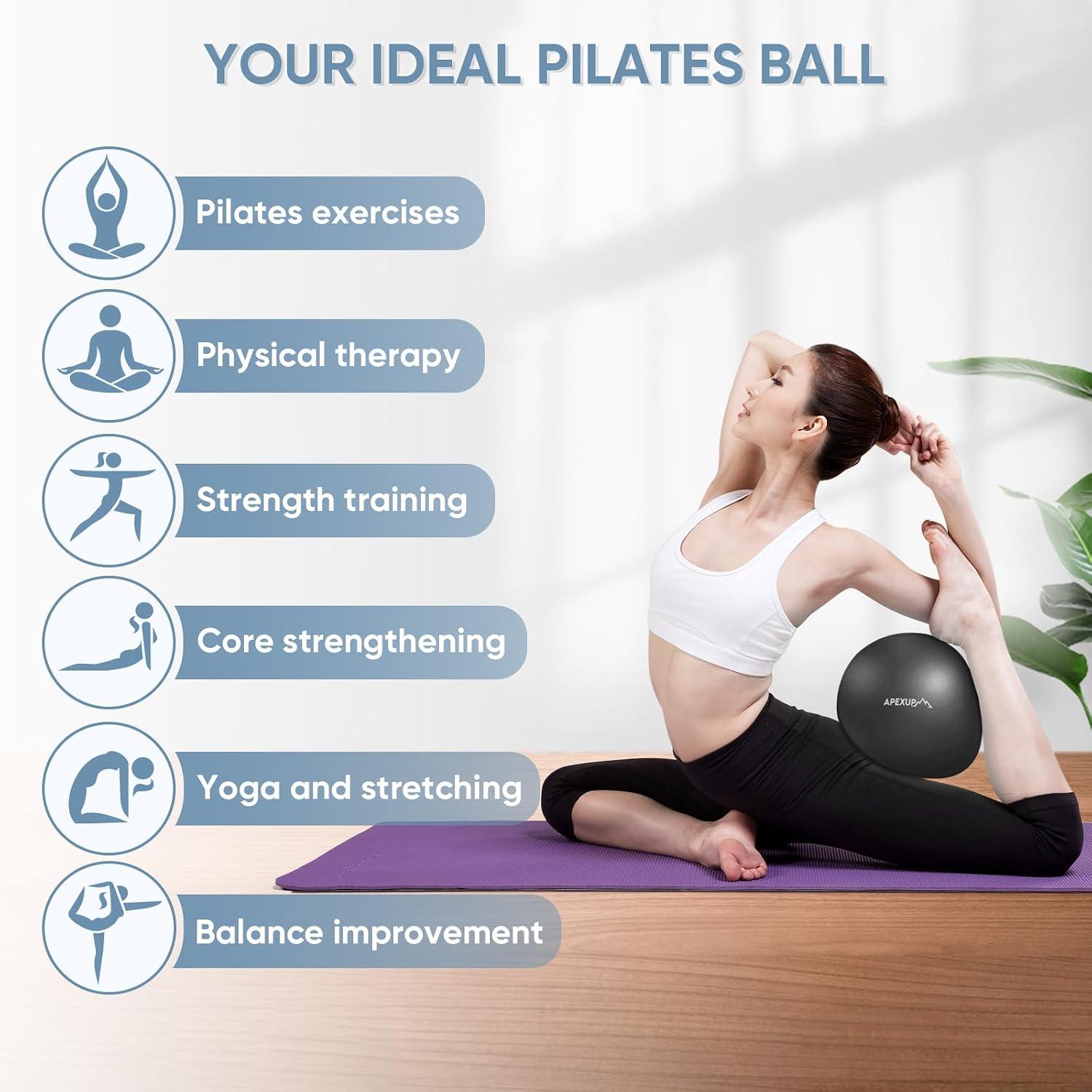 Detalle de APEXUP APEXUP-885 9-Inch Pilates Ball, Textured PVC for Yoga and Core Work