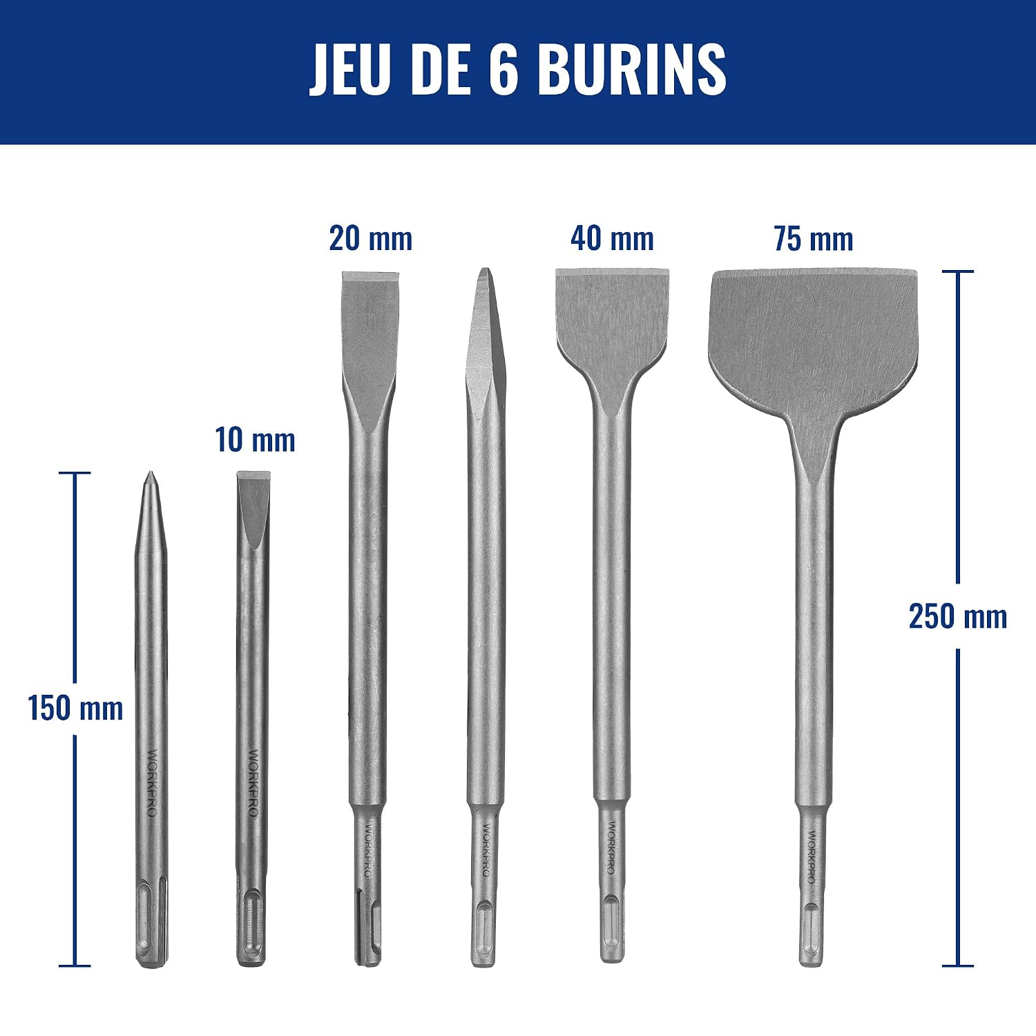 Thumbnail 4 de WORKPRO Jeu de 15 Forets et Burins SDS-Plus – Ensemble Durable pour Béton et Maçonnerie
