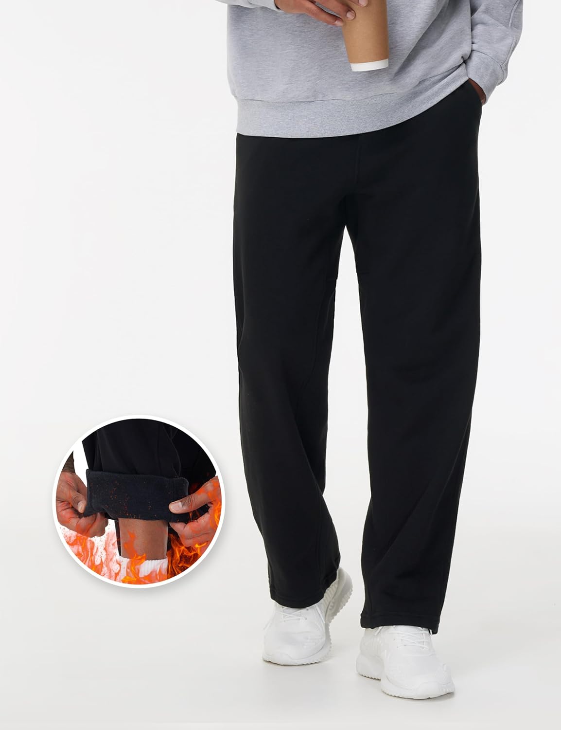 Thumbnail 3 de THE GYM PEOPLE Men's Fleece Joggers, Straight-Leg Open Bottom, 3 Pockets