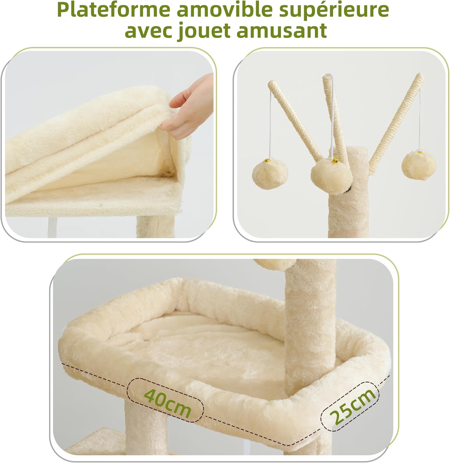 Thumbnail 2 de Arbre à chat d’intérieur Gitelsnour GCT006SM beige : tour de jeux avec griffoirs, hamac et plateforme amovible