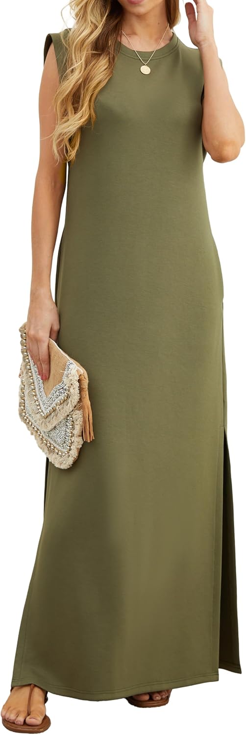 Detalle 2 de GRECERELLE Women's Summer Maxi Dress: Sleeveless Shirt Dress with Pockets, Split Hem – UK