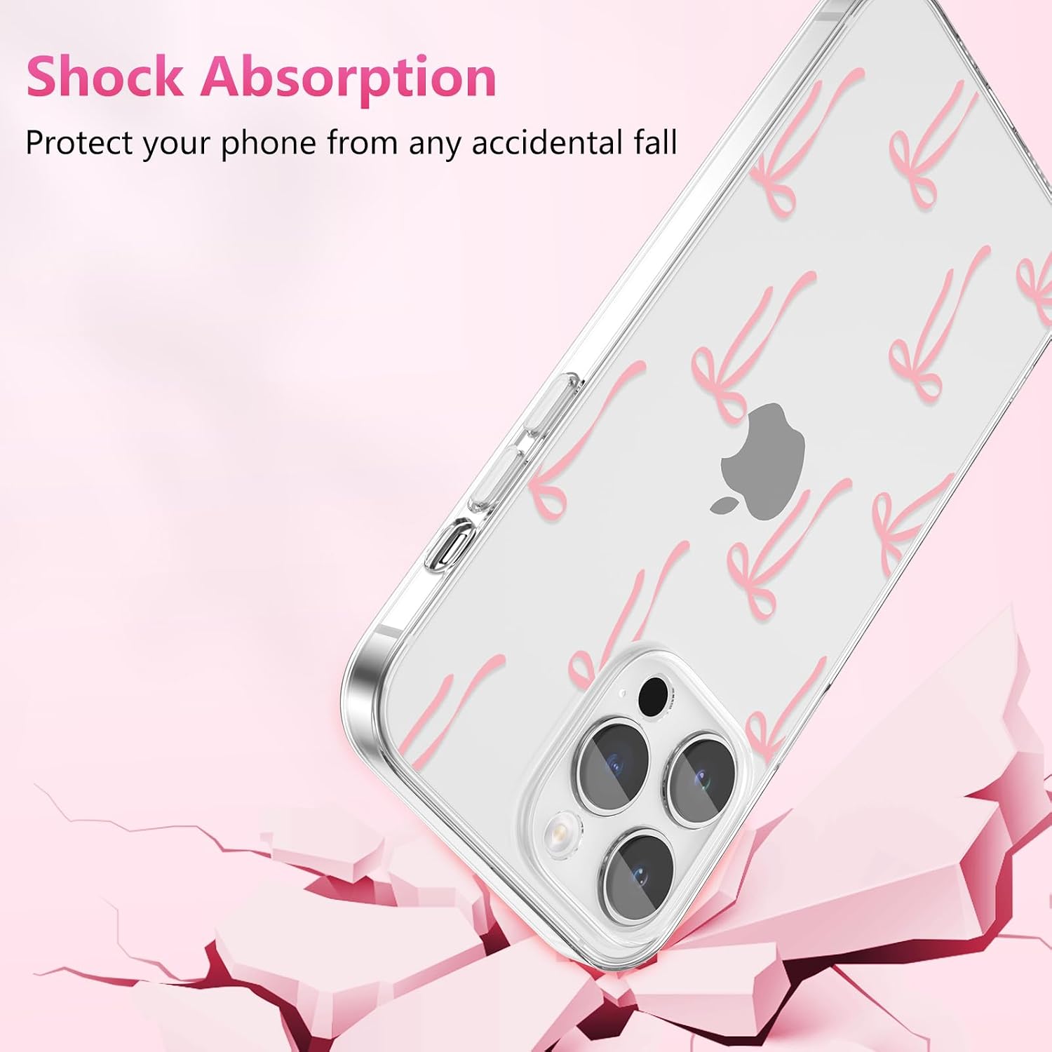 Detalle de ZTOFERA Durchsichtige Hülle für iPhone 15 Pro Max (6,7") mit Bowknot-Design – weiches TPU, stoßfest, hellrosa