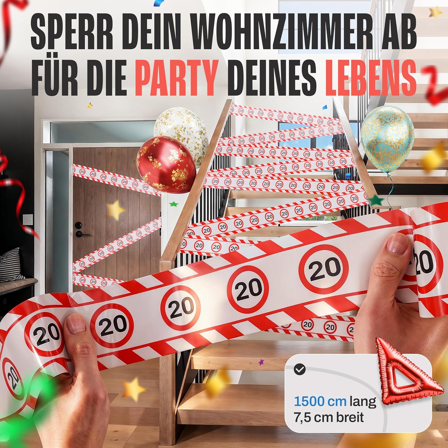 Thumbnail 2 de Tiwoca 70 Geburtstag Deko – Absperrband rot-weiß mit Verkehrszeichen, 15 m x 7,5 cm