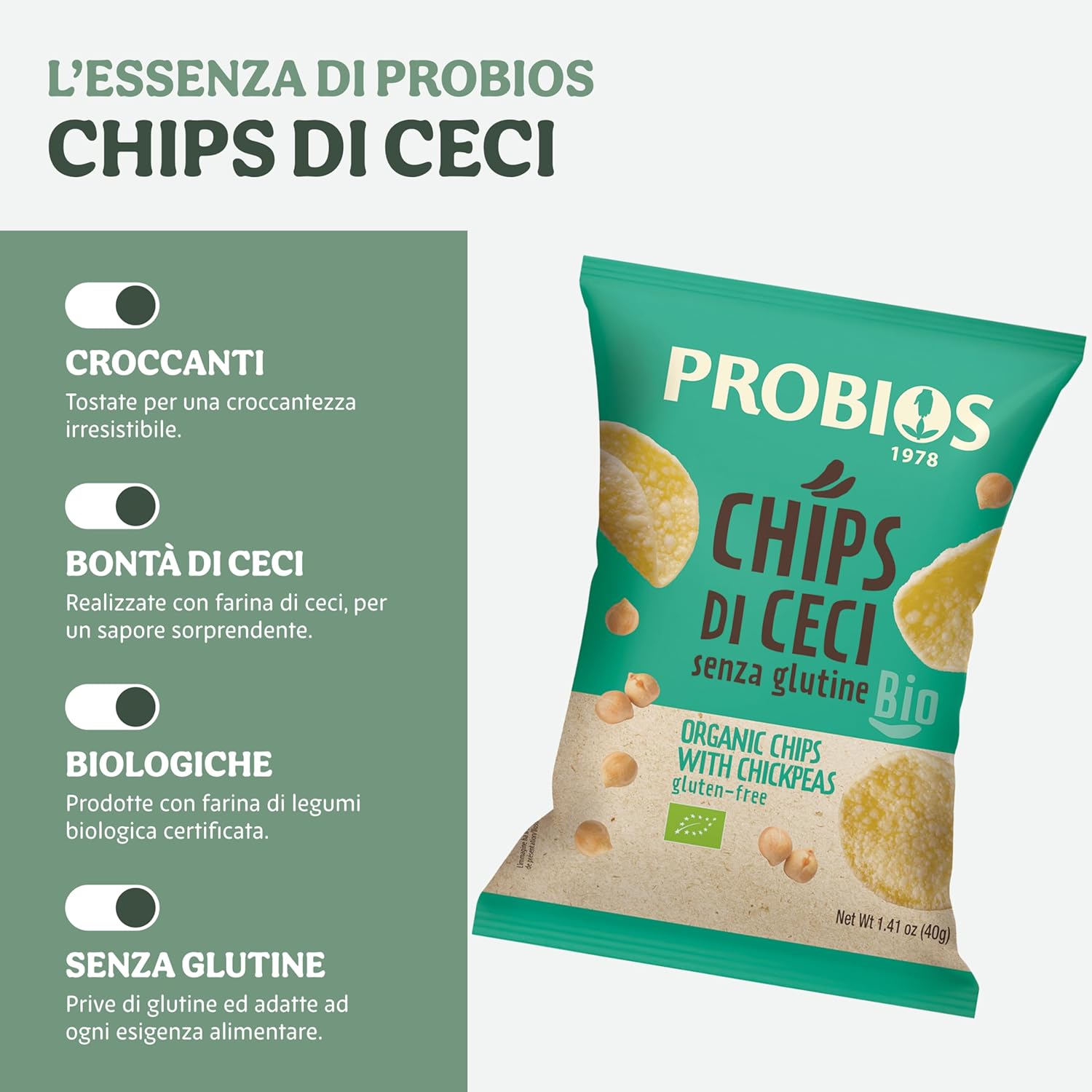Thumbnail 2 de PROBIOS Pack de 12 chips bio de puces aux pois chiches avec pois de sécurité (12 x 40 g)