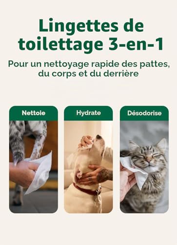 Detalle de Earth Rated Lingettes hypoallergéniques pour Chiens – Nettoyantes et Anti-odeurs, sans parfum, 100 lingettes