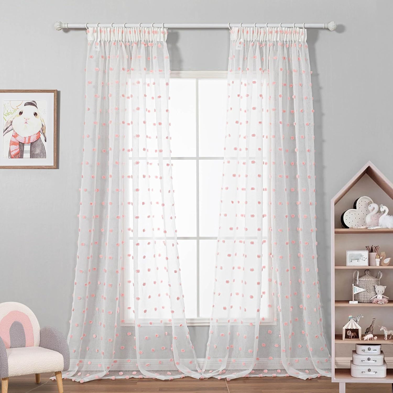 Thumbnail 1 de MYSKY HOME Vorhänge mit Kräuselband für Kinderzimmer (Mädchen), 2er-Set, transparent rosa, H 260 x B 140 cm