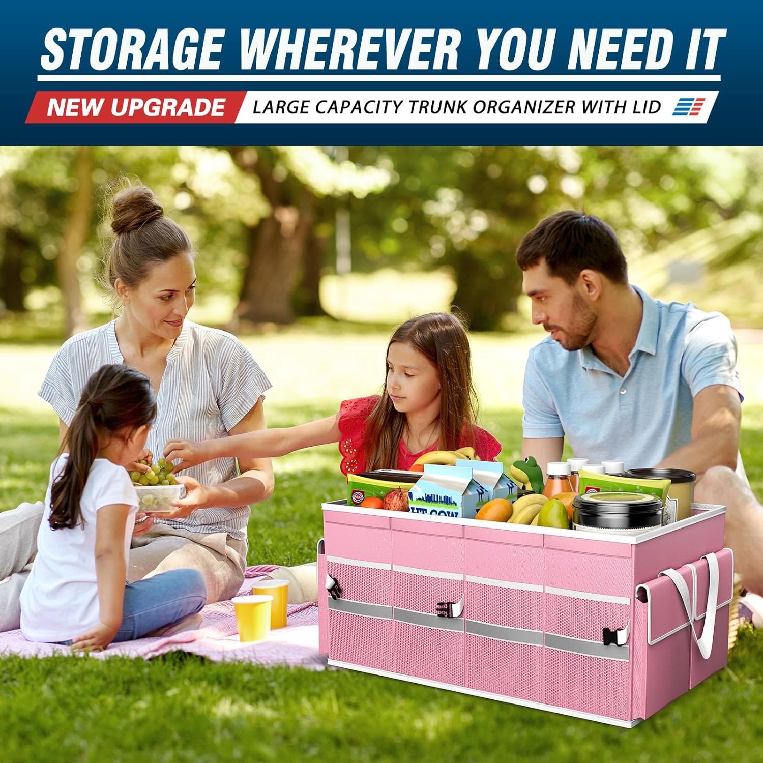 Thumbnail 5 de K KNODEL Car Boot Organiser with Foldable Cover (Medium, Pink): A practical, expandable organiser for tidy boots
