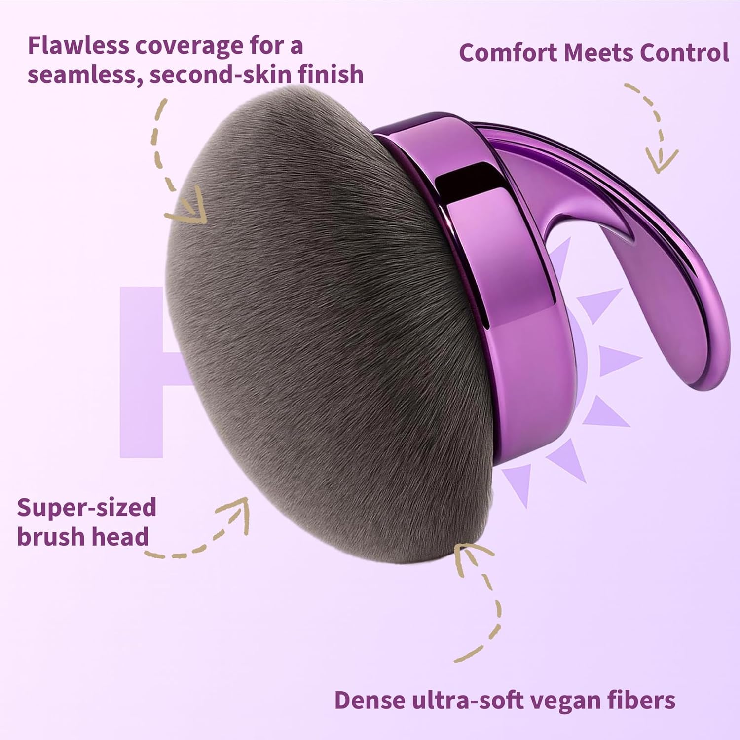 Detalle 2 de Hoostee Blend & Blur Ultra Large Body Makeup Brush for Self Tanner (Purple) – 5.11-inch Wide-Head Kabuki