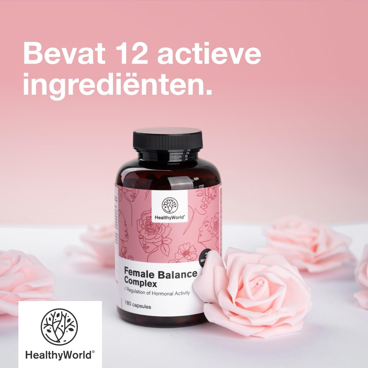 Detalle de HealthyWorld Female Balance hormonale-balanscomplex, 180 capsules met 12 actieve ingrediënten