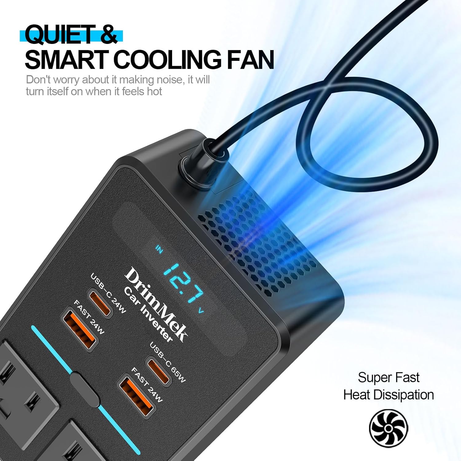 Detalle de 300W Car Power Inverter: 12V to 110V with 65W USB-C Fast Charging