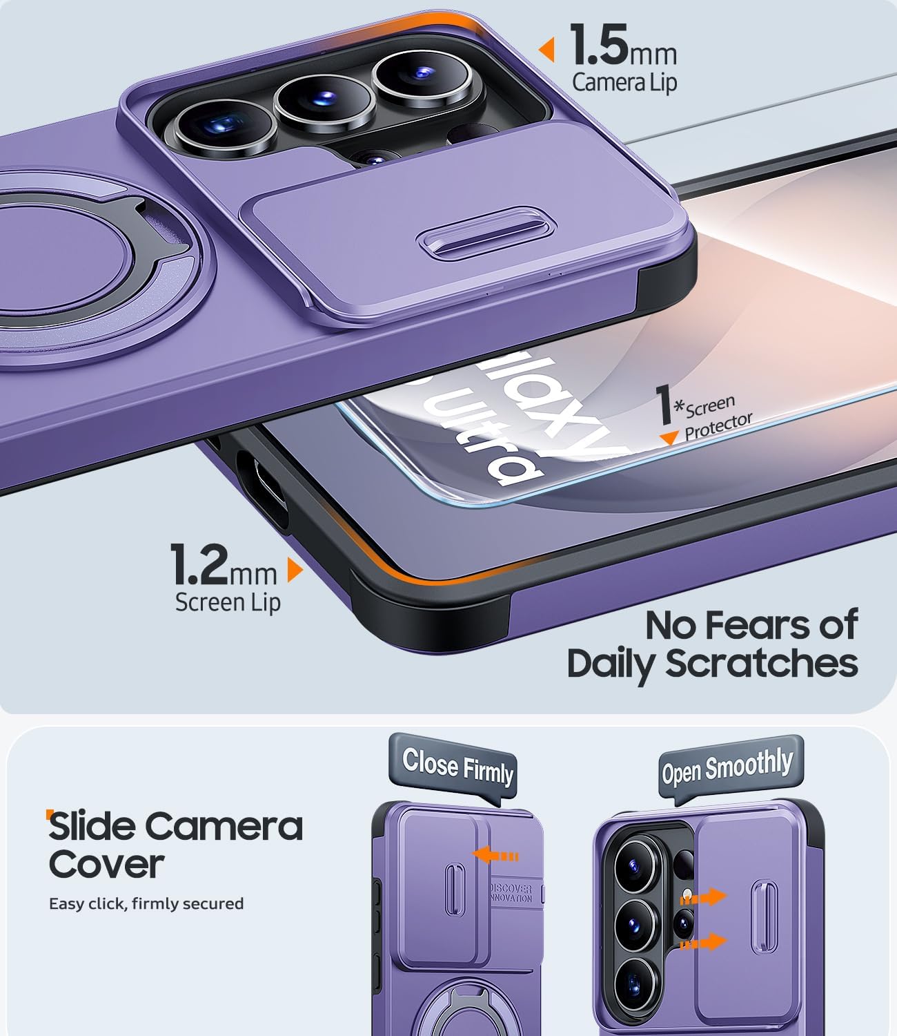 Thumbnail 4 de JAME for Samsung Galaxy S26 Ultra Case with Ring Holder, Slide Camera Cover, and Screen Protector