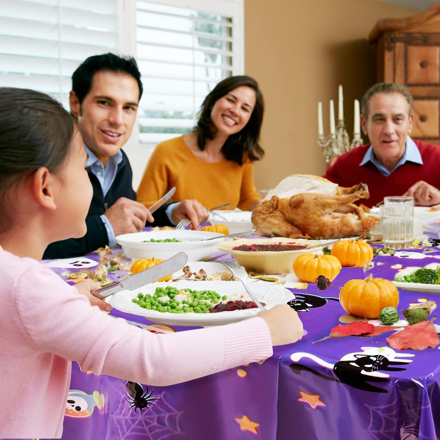 Detalle de PERFQU Halloween Tablecloth, 54 x 108 Inch