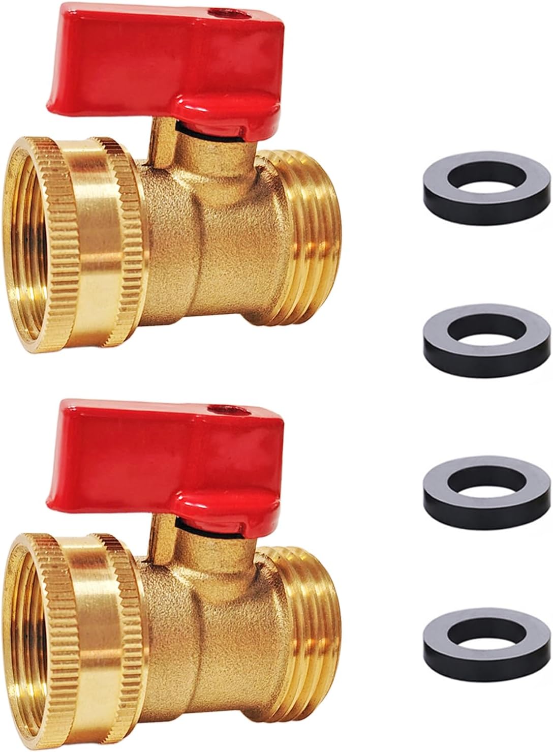 Detalle de HQMPC HQ-NREDV 01 Brass Garden Hose Shutoff Valves, 2-Pack with Washers
