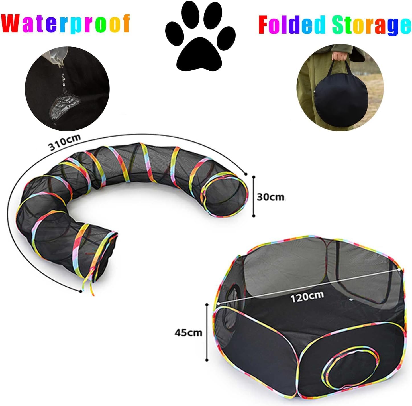 Detalle 2 de Cat Tunnel 2-in-1 Rainbow Collapsible Outdoor Play