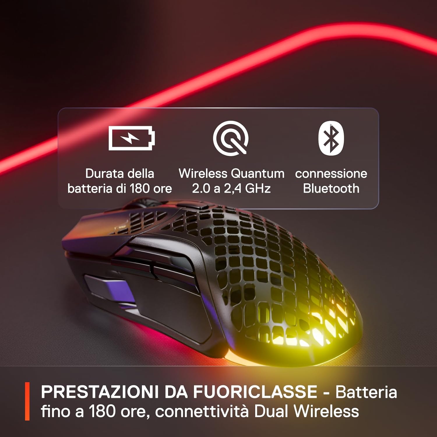 Thumbnail 6 de SteelSeries Aerox 5 Wireless (74 g) mouse gaming ultra leggero Bluetooth e 2,4 GHz con 9 pulsanti, IP54 e batteria fino a 180 h