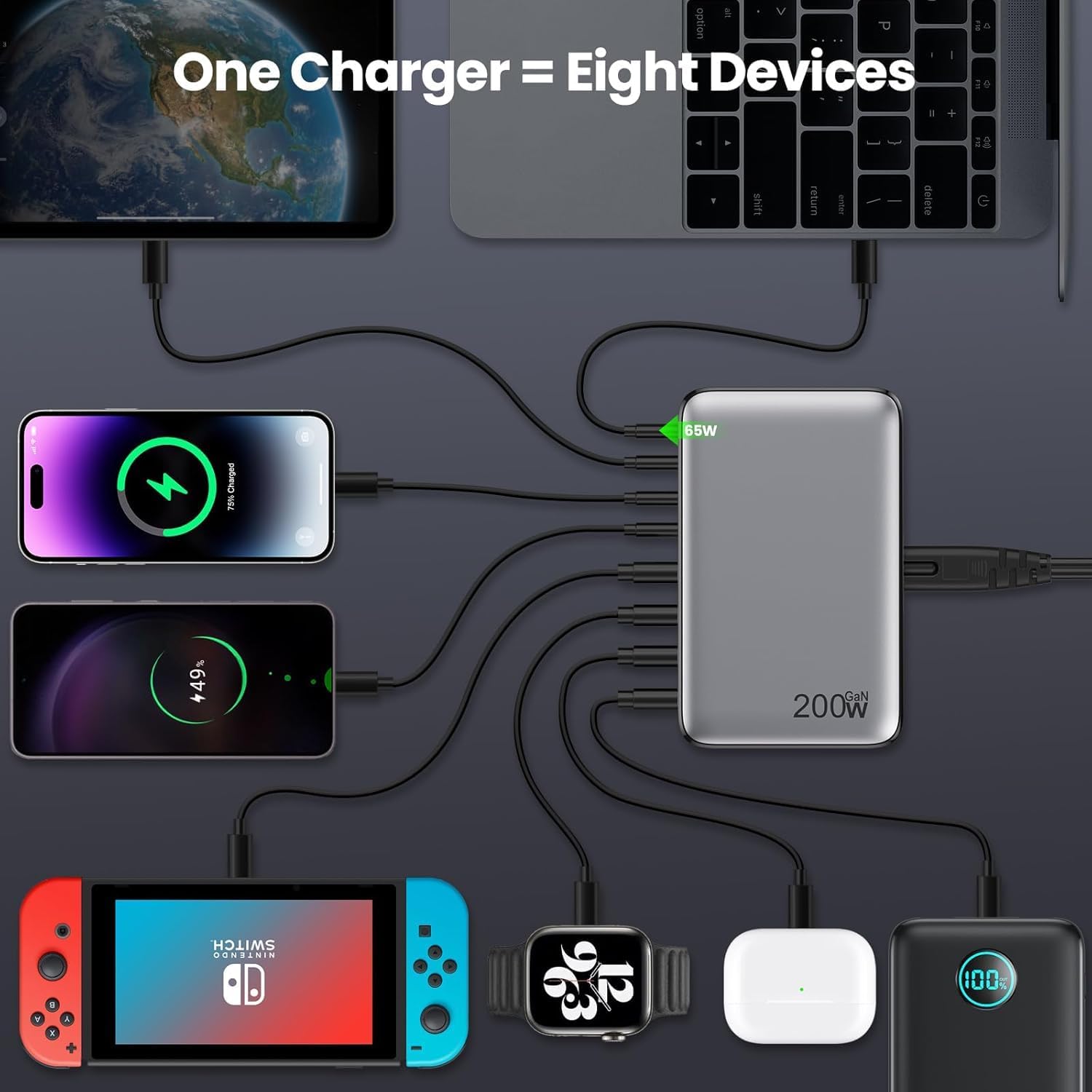 Thumbnail 4 de Cargador USB C GAN Fast Charger 200W 8 puertos
