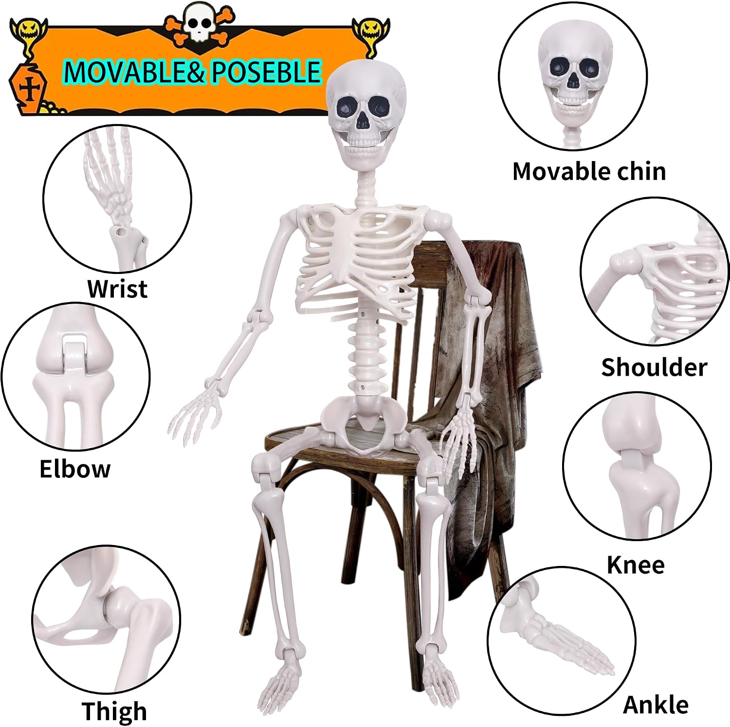 Detalle 2 de Posable Skeleton Decorations, 90 cm