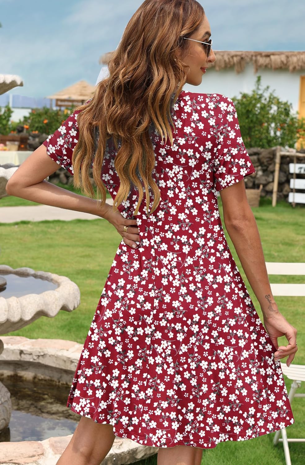Detalle de MOLORANI Robe d'été pour Femme – Robe t-shirt décontractée, manches courtes, plage et bureau