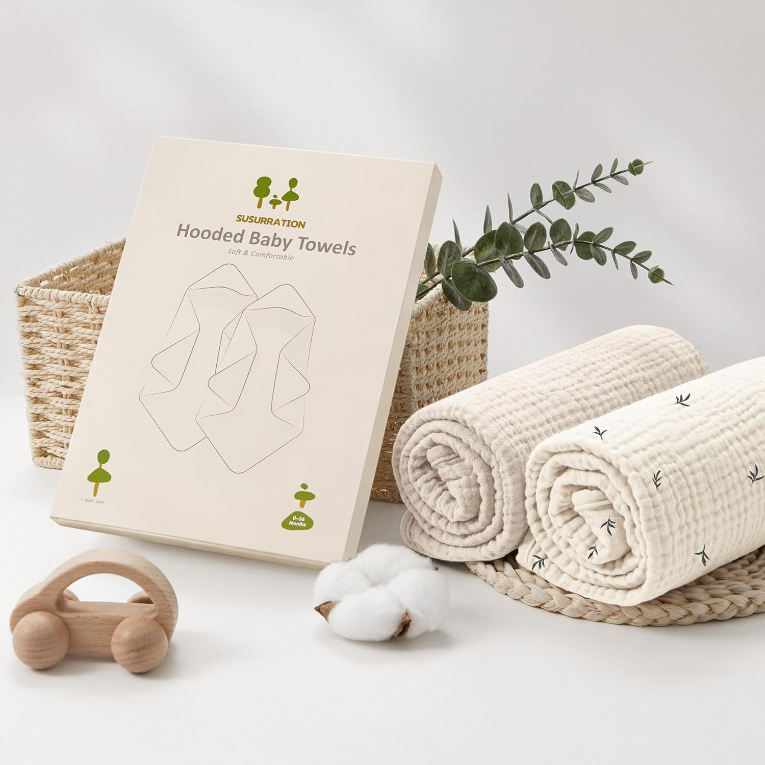 Thumbnail 6 de Susurration Baby Kapuzenhandtuch aus Musselin (2er-Set) – 4-lagig, 100 % Baumwolle, zum Einwickeln nach dem Baden