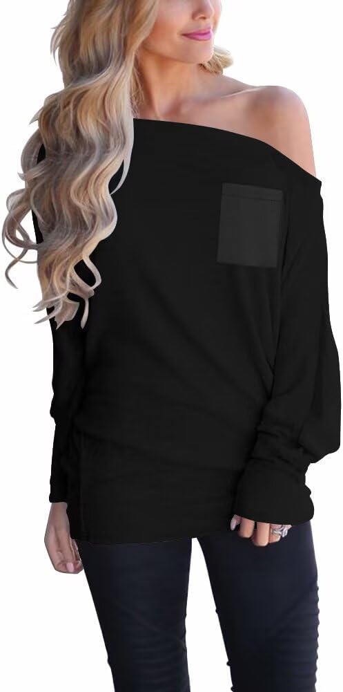 Detalle de LACOZY Women's Off Shoulder Knit Tunic: Batwing Long Sleeve Jumper