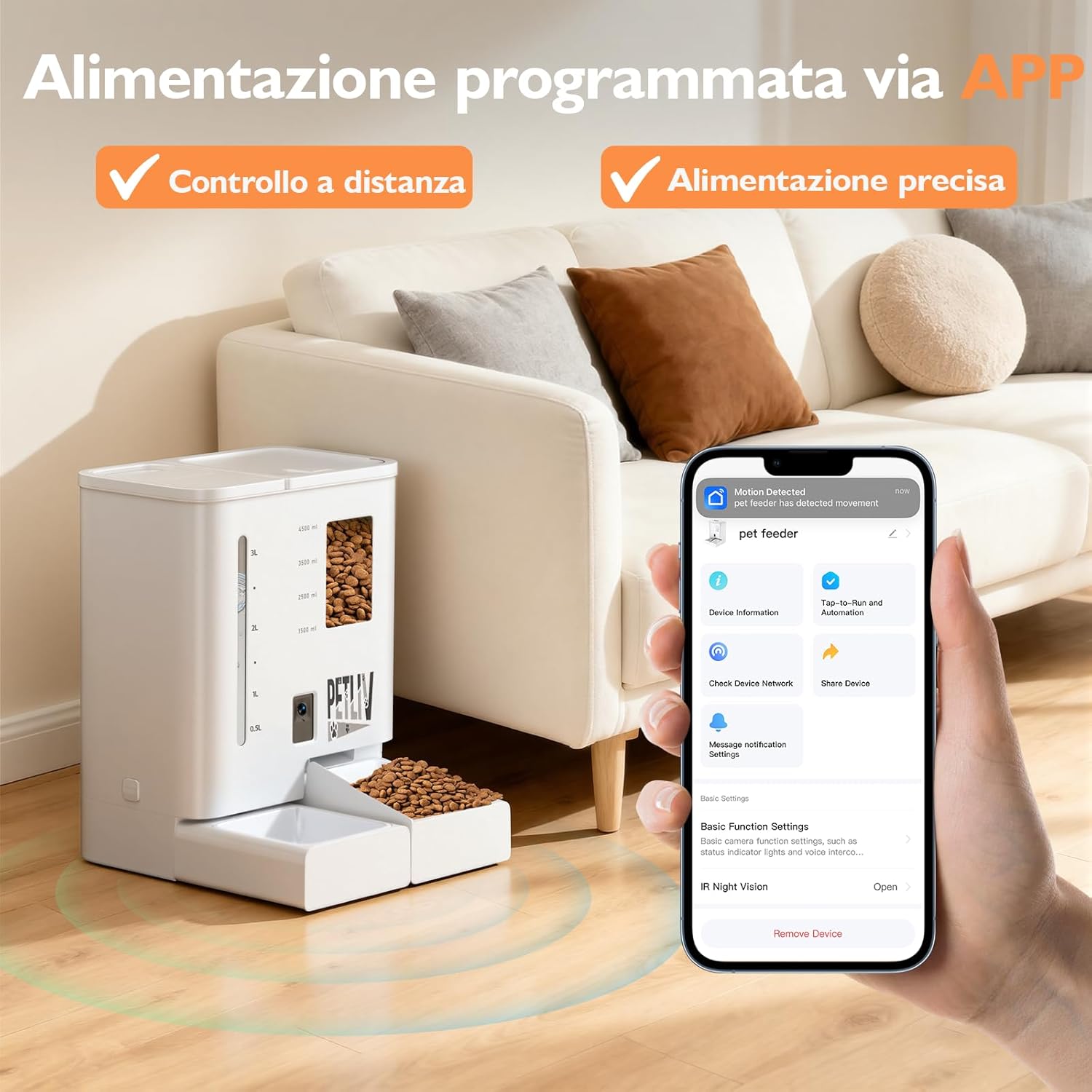 Detalle de PETLIV Distributore Automatico Cibo Gatti con Telecamera 2K e 5L/4L