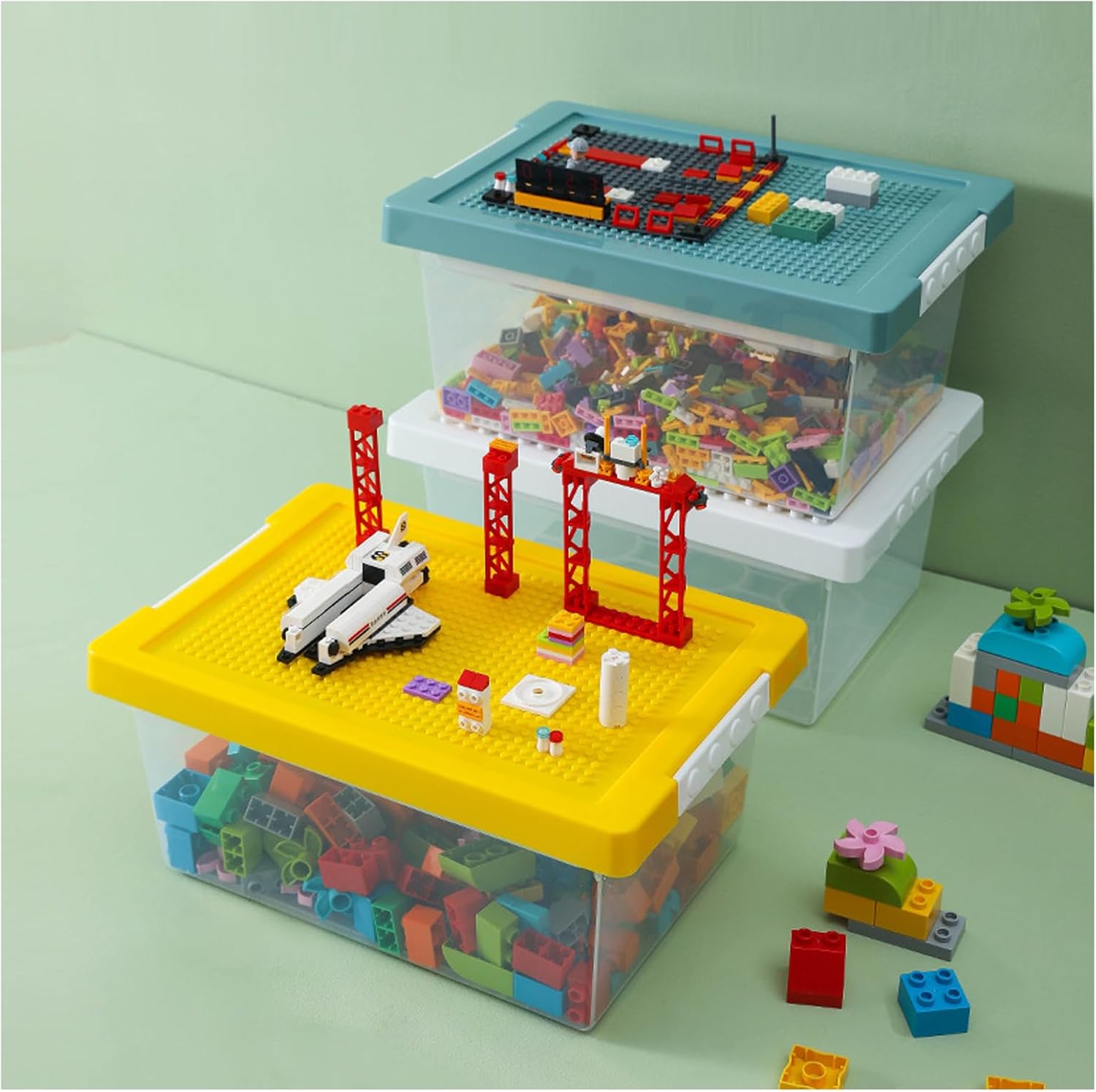 Thumbnail 2 de Greentainer Art Craft Storage Organizer Bins with Removable Tray (Set of 3) – Stackable, Transparent Plastic Boxes for Building Bricks and Kids’ Toys