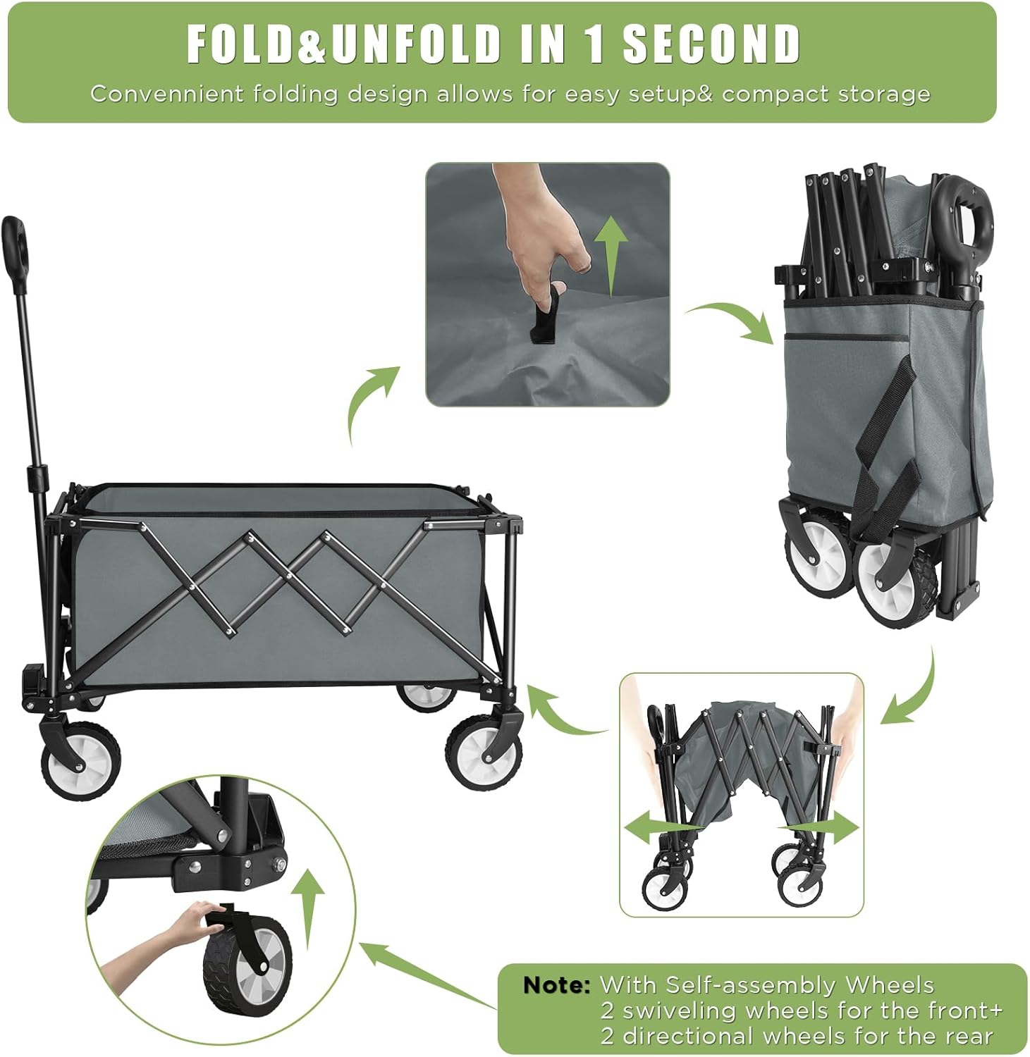 Thumbnail 3 de HOFTME Folding Trolley with Wheels (100L) – all-terrain folding wagon with adjustable handle and cover bag, grey