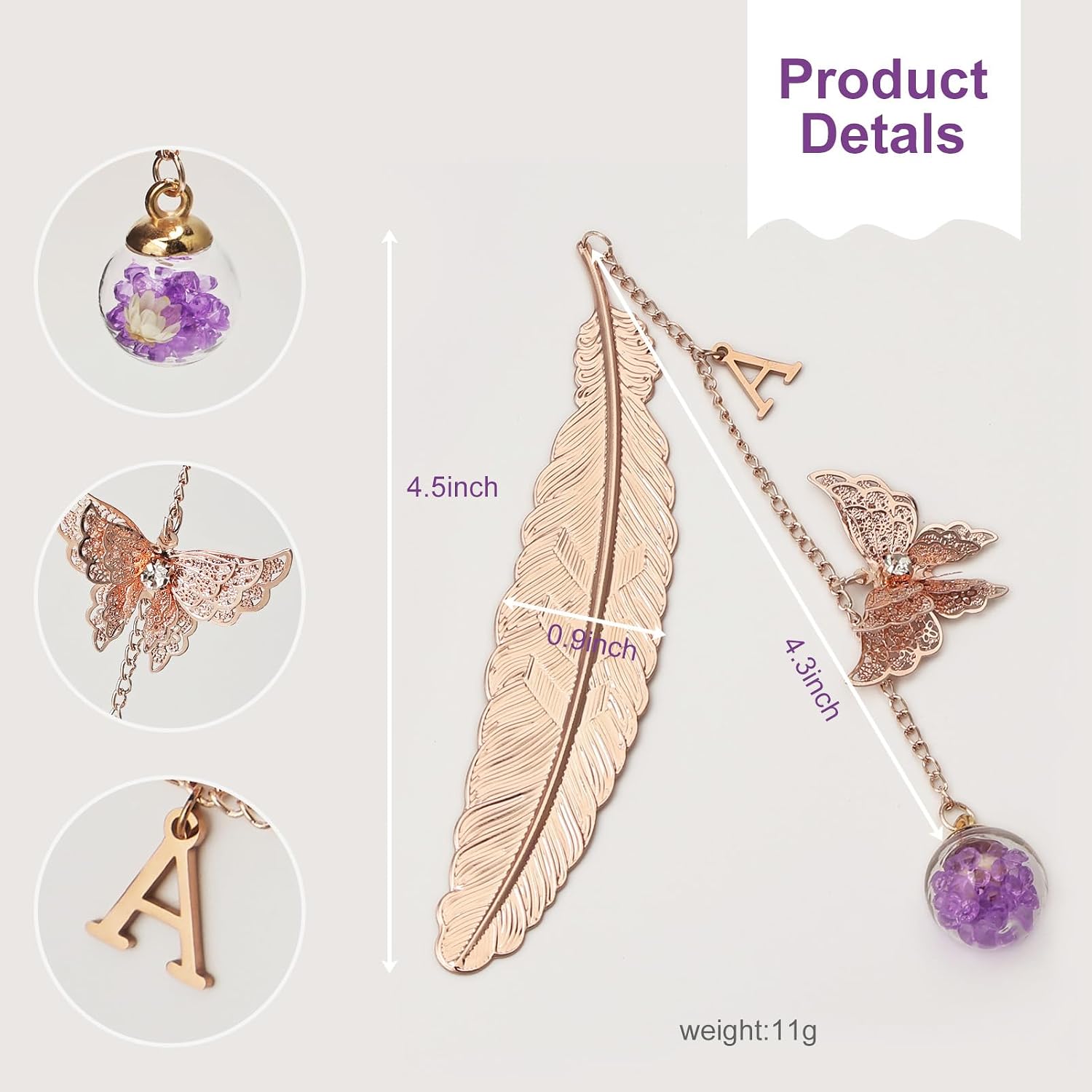 Thumbnail 1 de Snycler Metal Feather Bookmark, Rose Gold