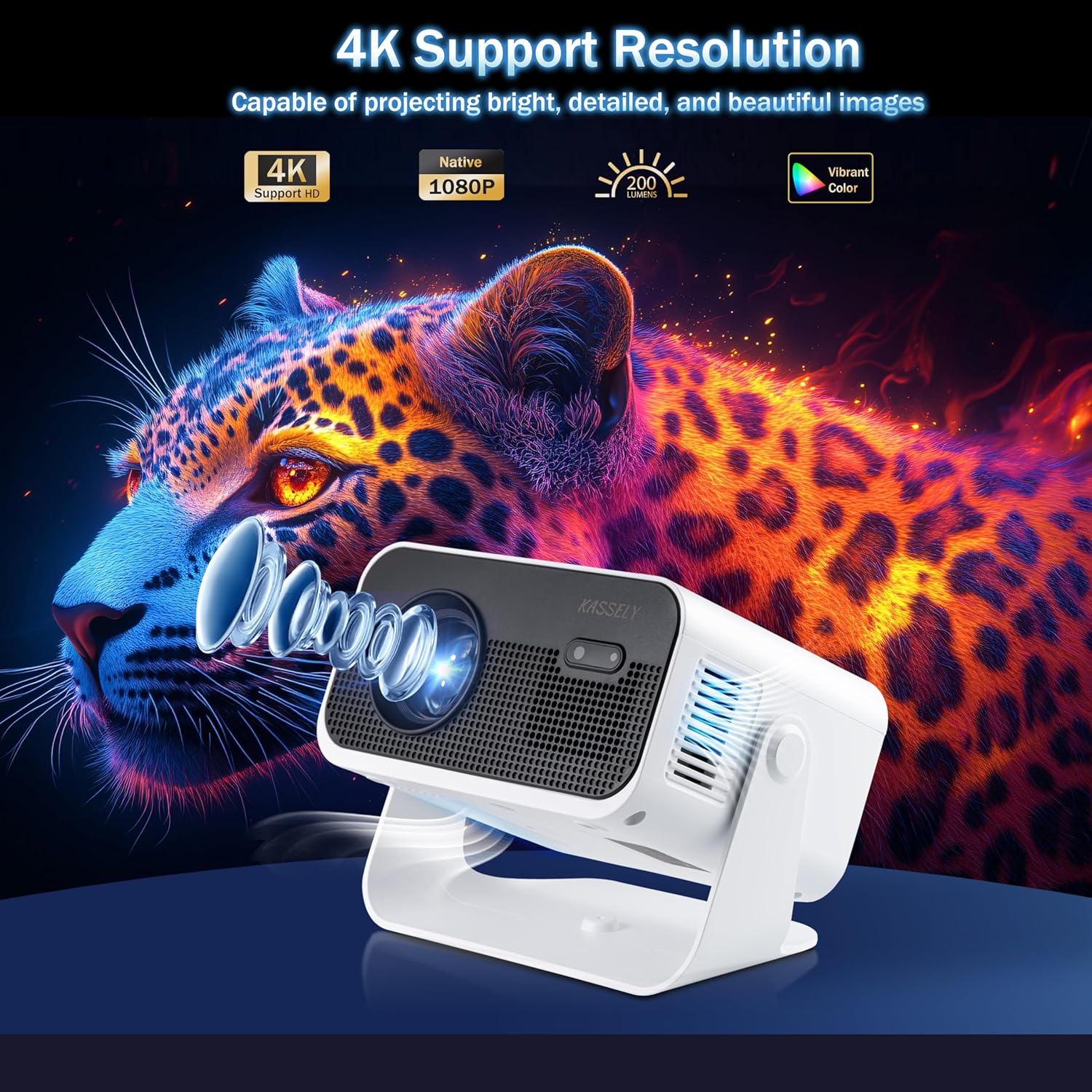 Thumbnail 1 de Portable Mini Projector (720P Native HD) with WiFi 6 & Bluetooth 5.2, Auto Keystone and Built-in Speaker