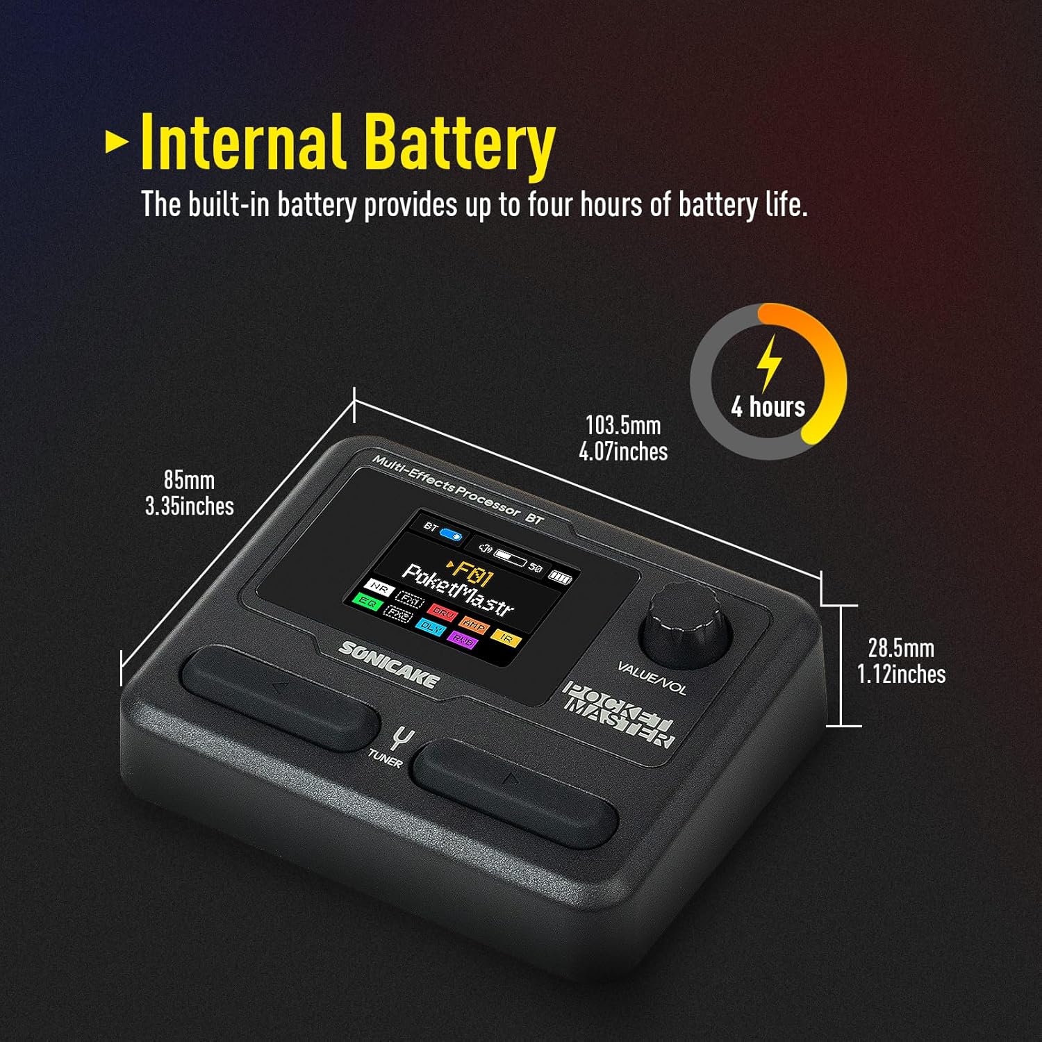 Detalle 2 de SONICAKE Pocket Master guitar & bass amp modelling multi-effects with IR cab simulation and stereo USB audio