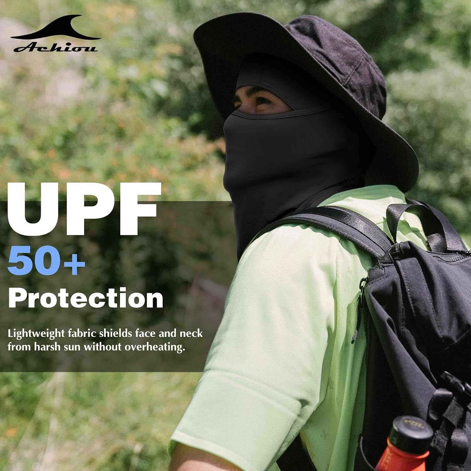 Detalle 2 de Achiou Lightweight Balaclava, UPF 50+ Ice Silk Face Cover, Black 2-Pack