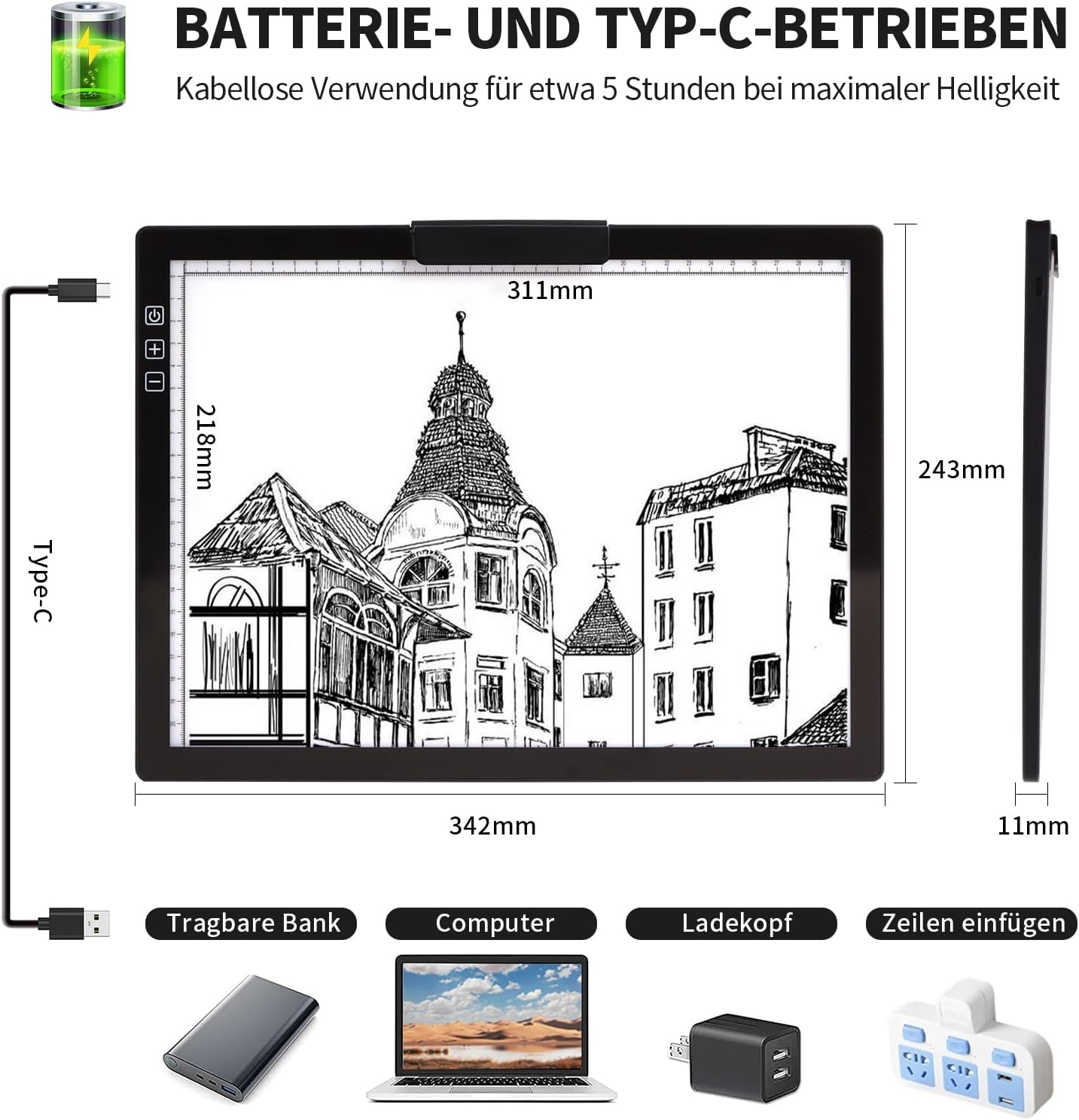Thumbnail 1 de Wiederaufladbares LED Leuchtpad A4 fürs Nachzeichnen