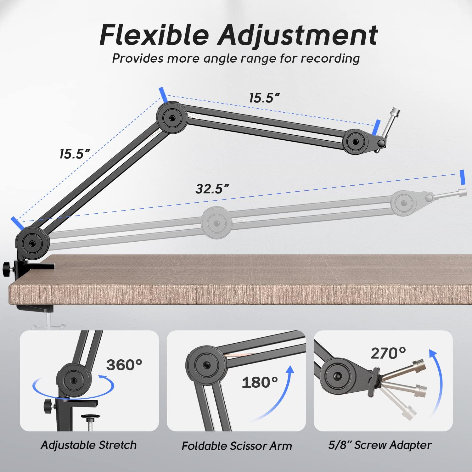 Detalle de FIFINE BM63 Heavy-Duty Microphone Boom Arm with Adjustable Scissor Stand