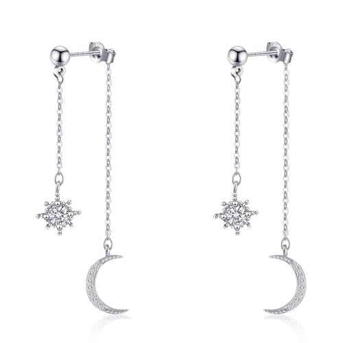 Detalle de Weviway Sterling Silver Moon and Star Drop Earrings with CZ Crystals