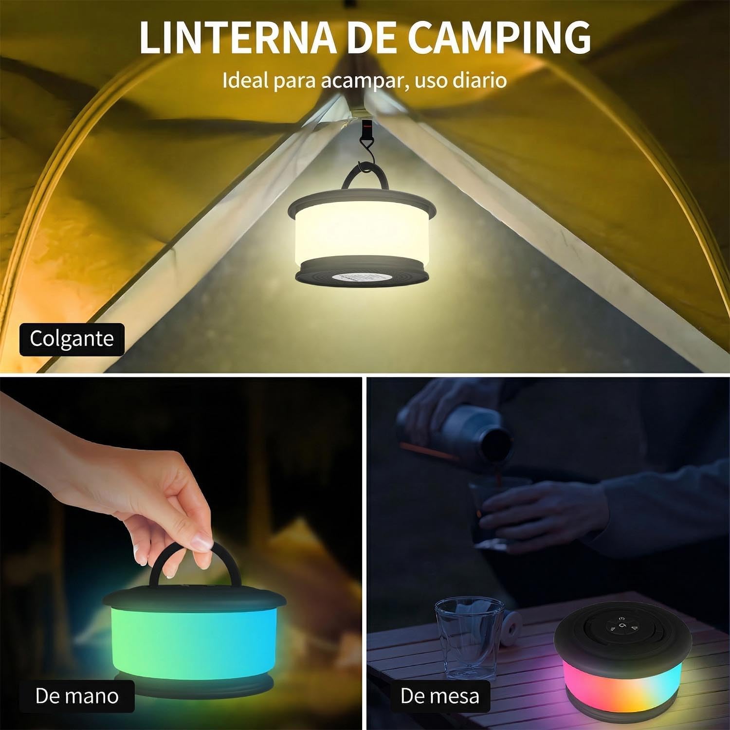 Detalle 1 de Zocelight L26-Black 2-in-1 Camping String Lights, 19 Modes, Black