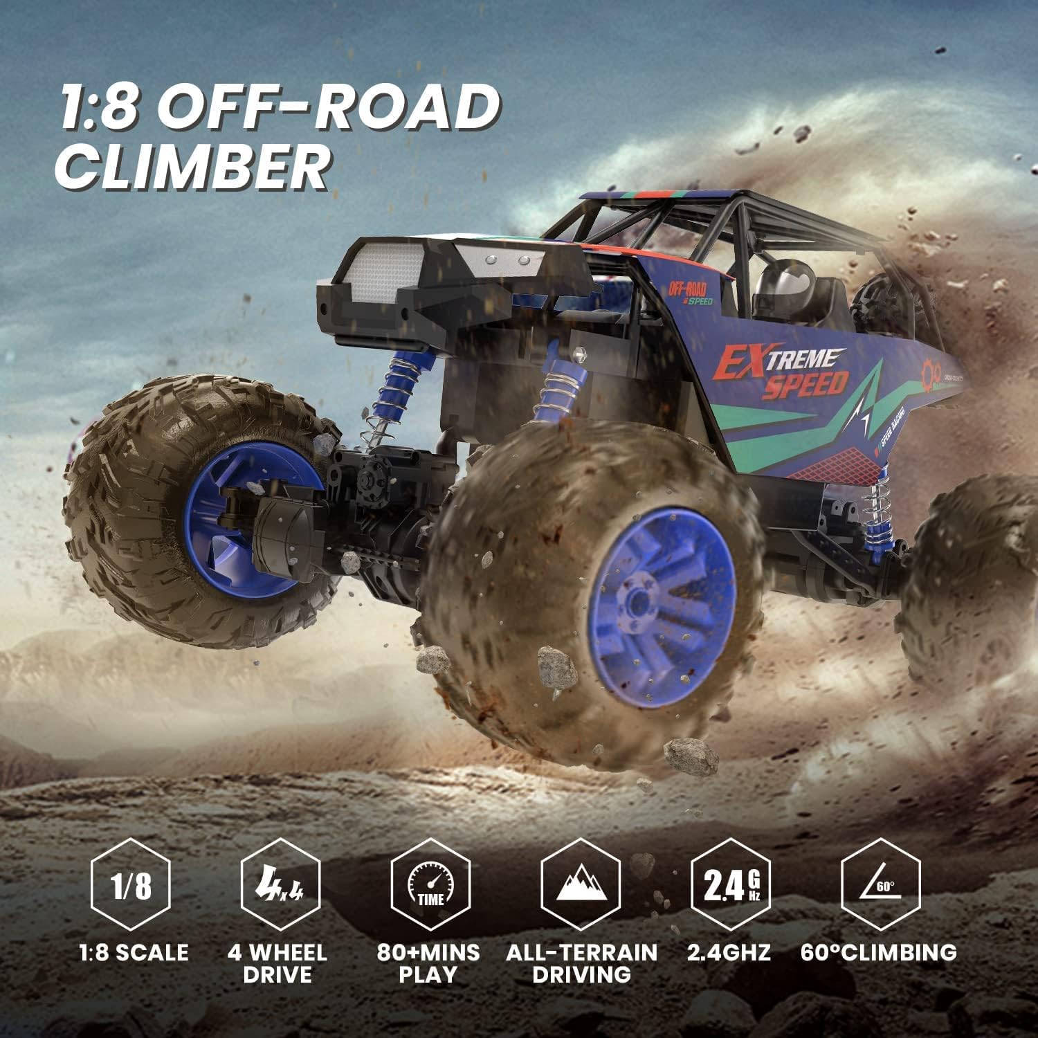 Thumbnail 2 de DEERC Large 1:8 Scale Monster Truck RC Car 2.4Ghz