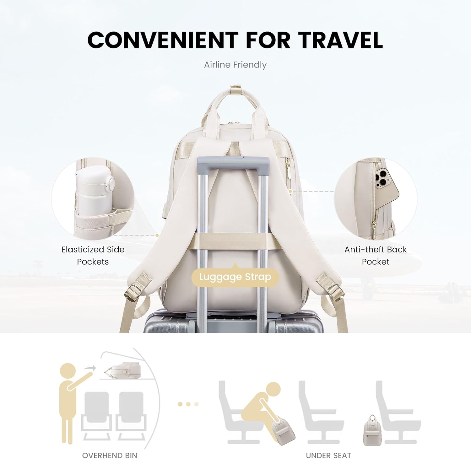 Thumbnail 4 de LOVEVOOK Women's Backpack 17.3 Inch Large Laptop Bag – Cream
