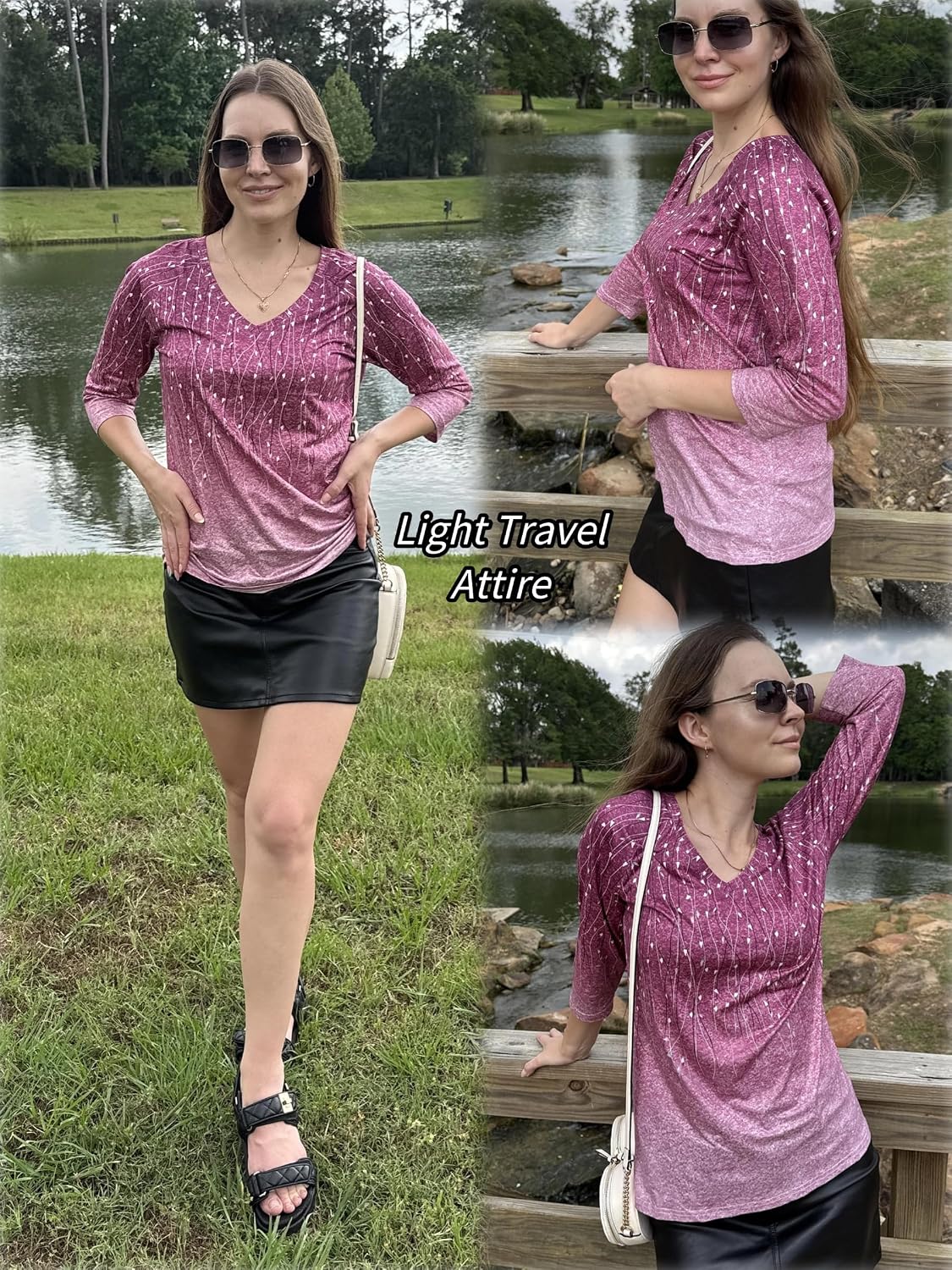 Thumbnail 4 de Zeagoo 3/4 Sleeve V-Neck Tunic Top for Women (Relaxed Fit, Soft Stretch Basic Tee)