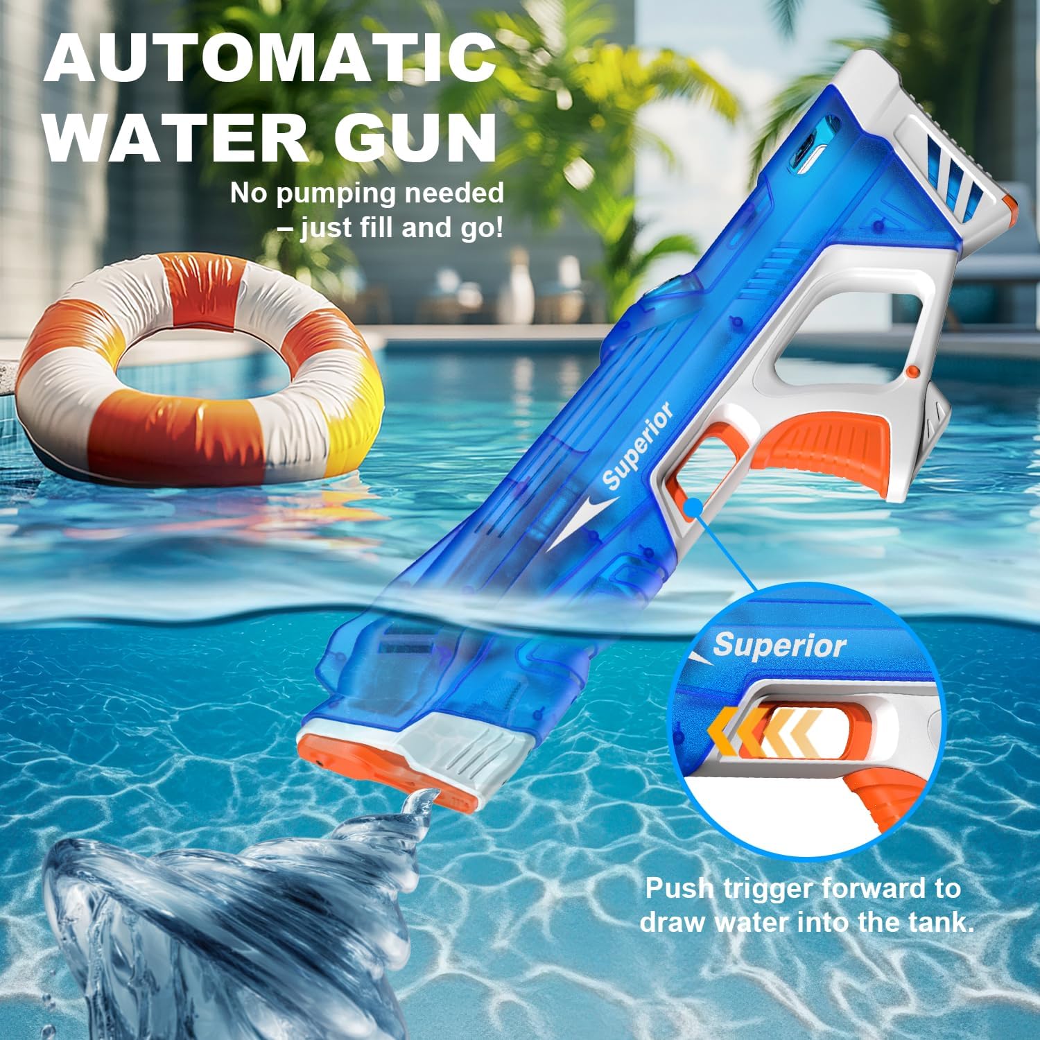 Detalle de Electric Water Gun for Kids with LED Muzzle – 8–10m Range, USB Rechargeable