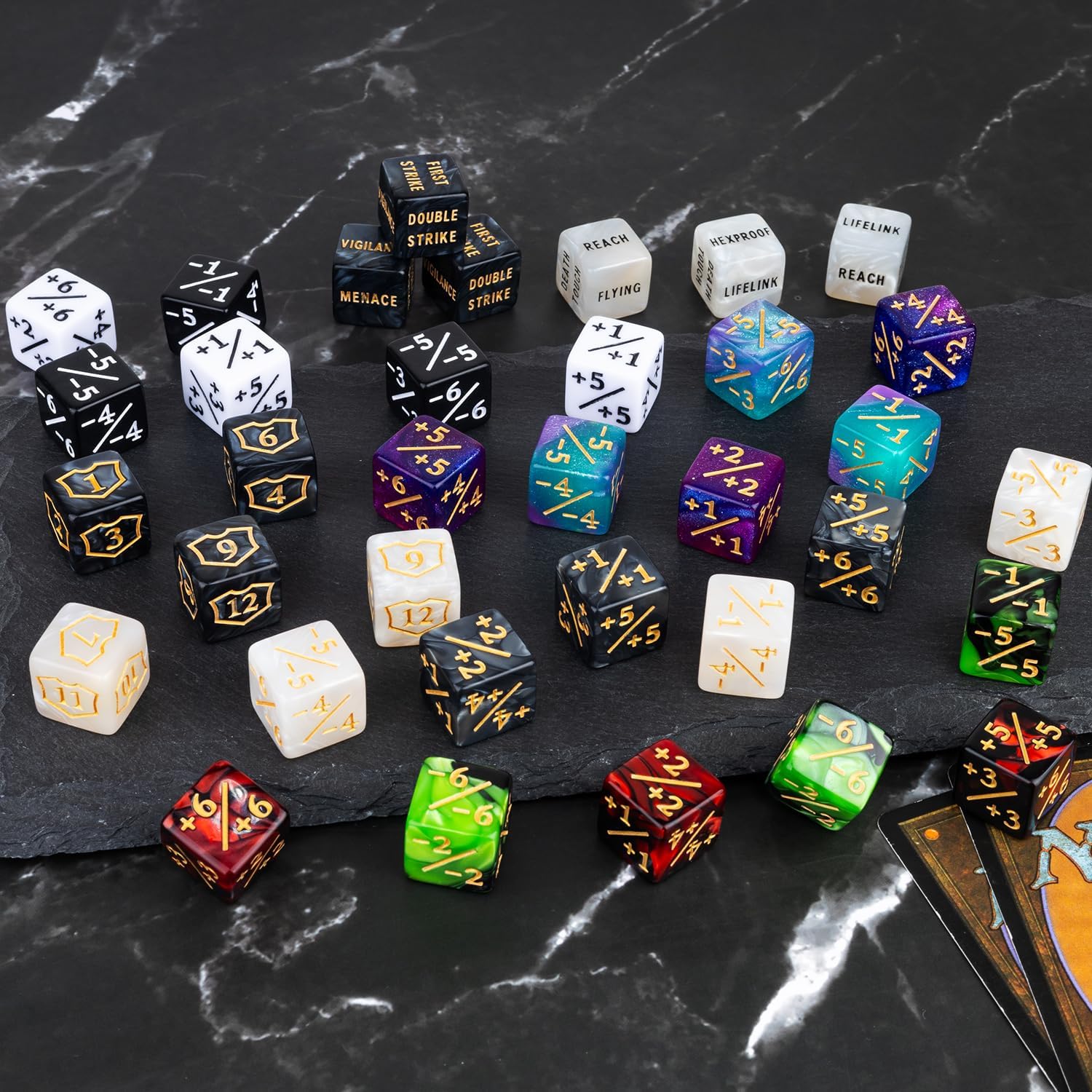 Thumbnail 5 de 78 Pieces MTG Dice Counters Bulk Life Keyword Counter Dice Set Plus 1/+1 Buff Ability Tokens for MTG, TCG, Cards Gaming Accessories