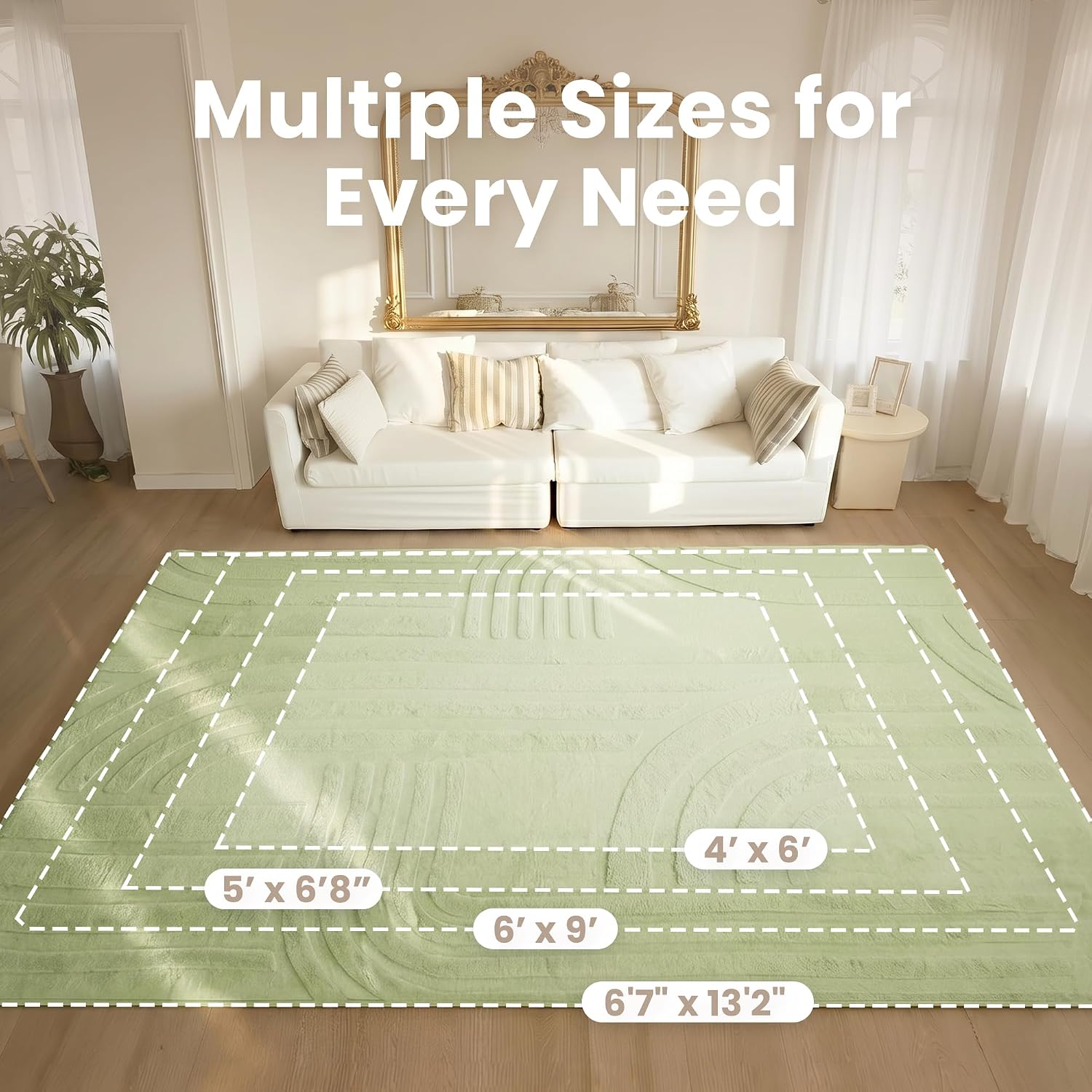 Thumbnail 6 de Huloo Sleep 1.3-Inch Fluffy Baby Play Mat, Sage Green, 3D Carved, 4' x 6