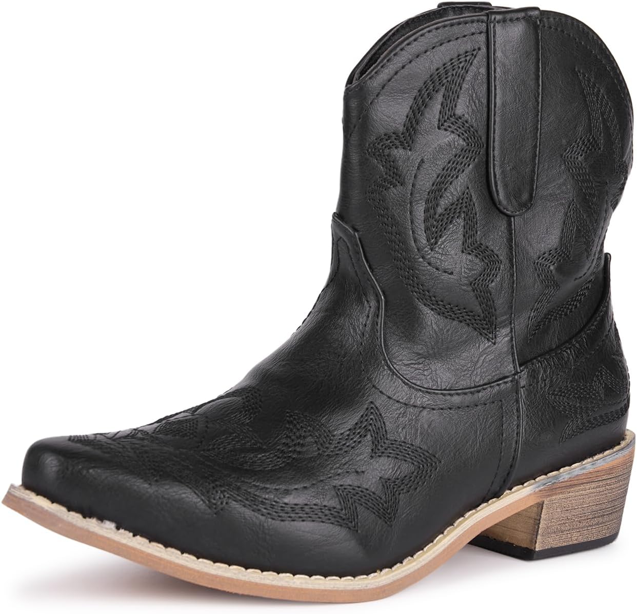 Detalle de Ophestin Womens Western Cowboy Boots: Low Chunky Pointed Toe with Wide Calf and Embroidery