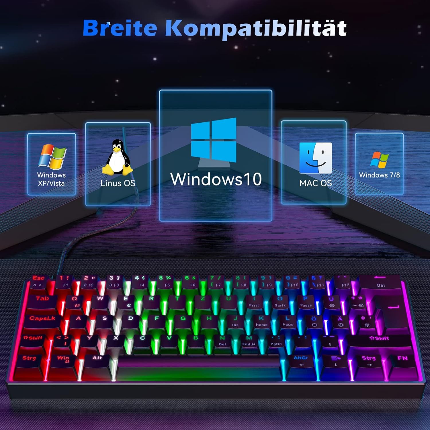 Thumbnail 5 de TECURS Mechanische Gaming Tastatur 61 Tasten ⌨