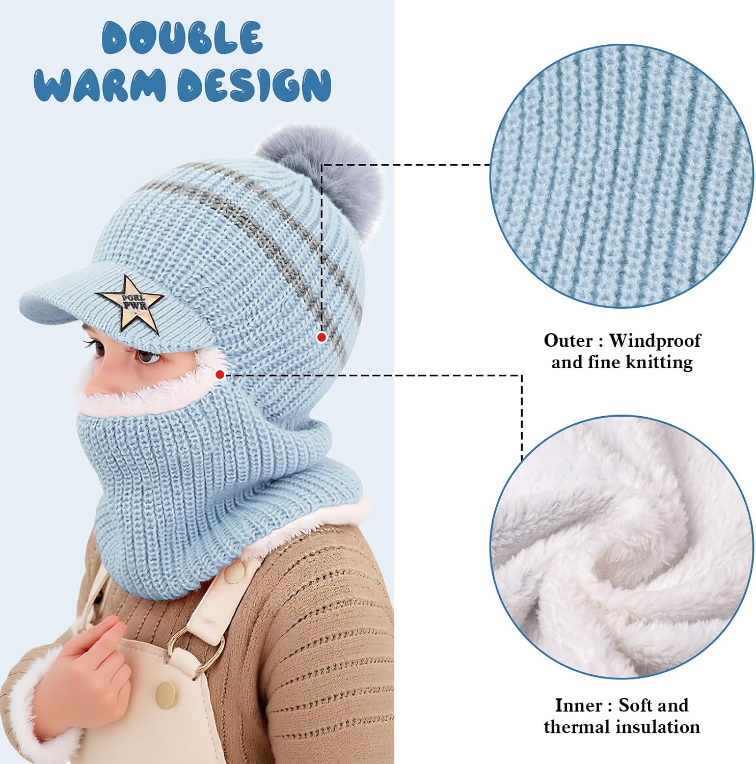 Thumbnail 4 de AYPOW Bonnet cagoule bébé ensemble tricot chaud pour tout-petit