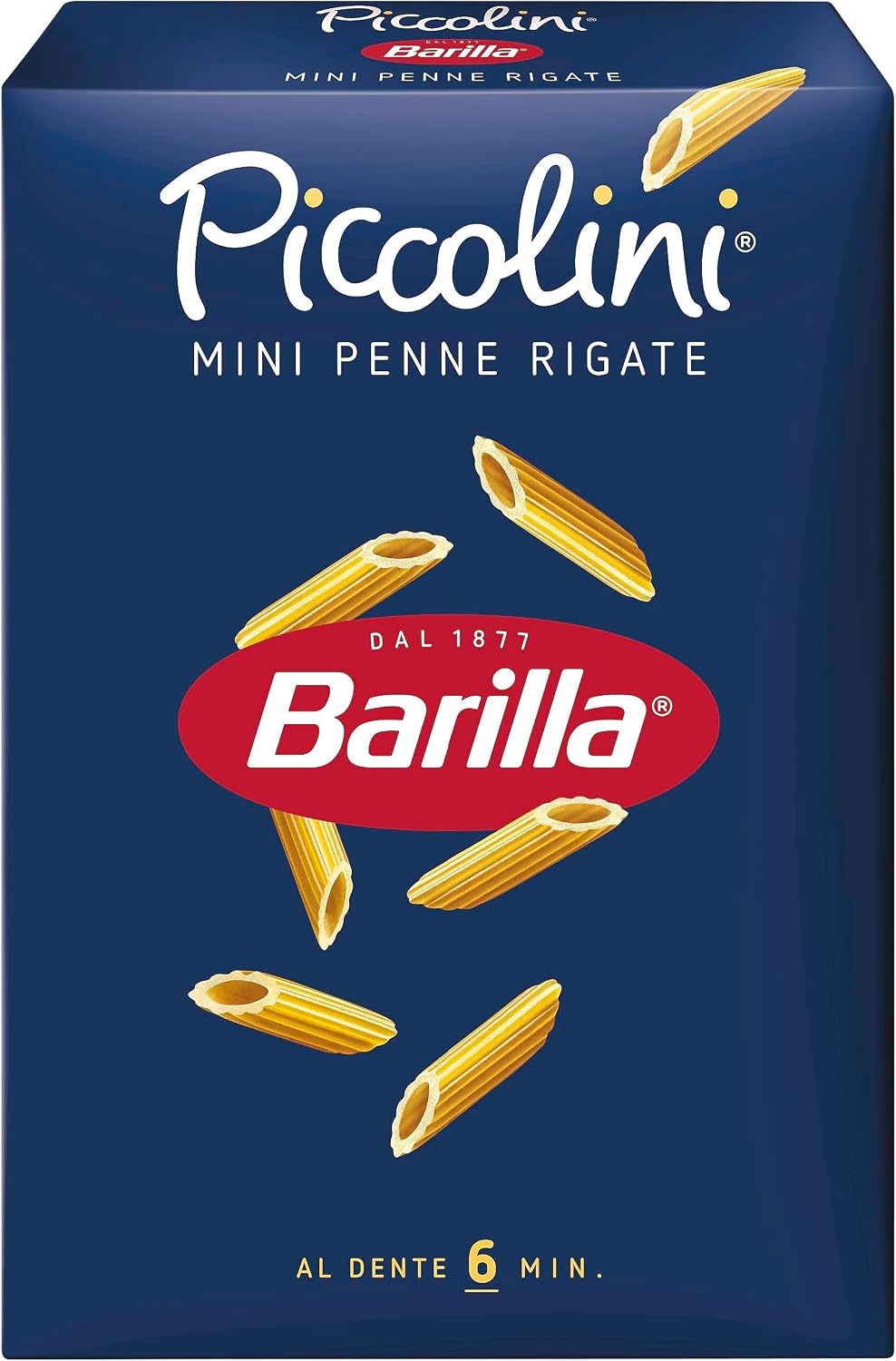 Detalle de Barilla Piccolini Mini Penne Rigate: Hochwertige Hartweizennudeln, 6-Minuten-Kochzeit, 5 x 500 g