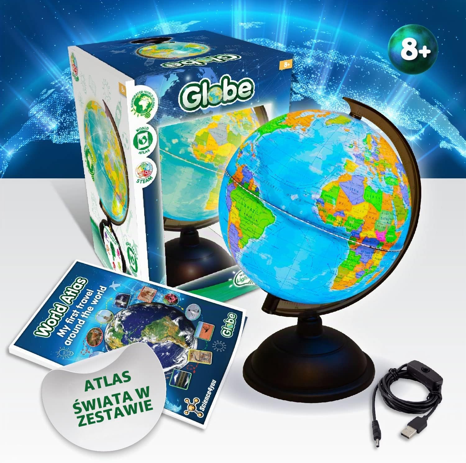 Thumbnail 2 de Science4you podświetlany globus dla dzieci 20 cm z atlasem i grami geograficznymi