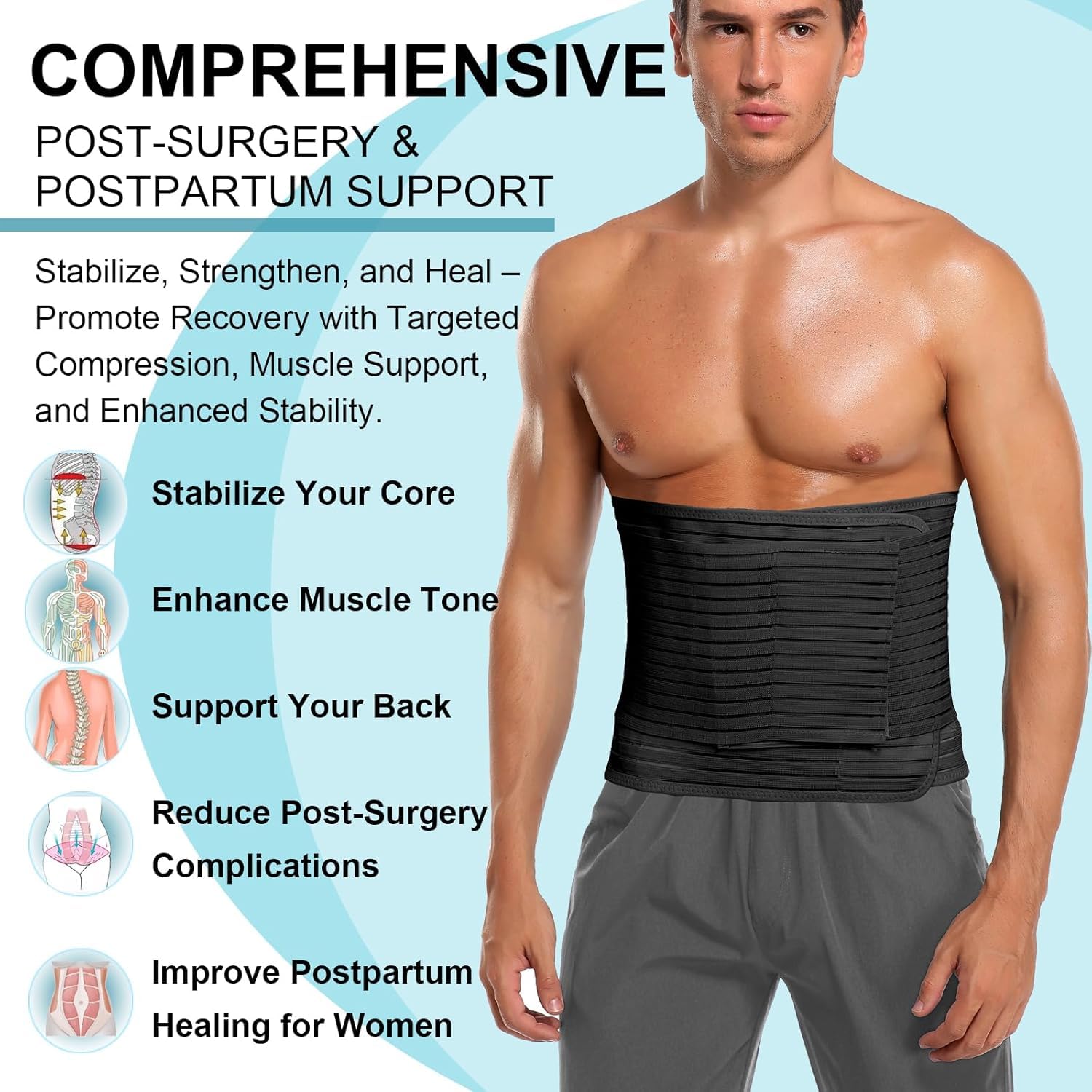 Thumbnail 6 de MAMODY Abdominal Binder, XL Adjustable Waist Support Belt in Black
